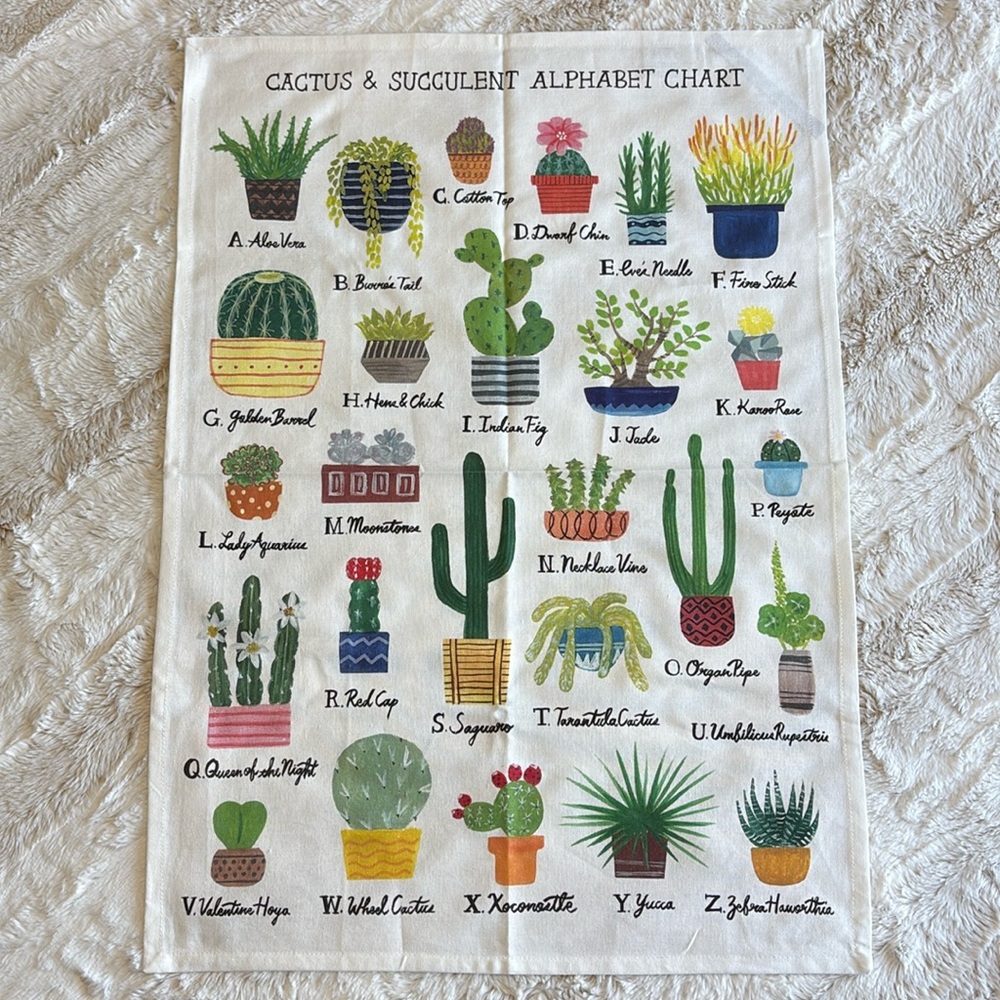 🔥NWOT🔥Cactus & Succulent Alphabet Chart Kitchen Towel